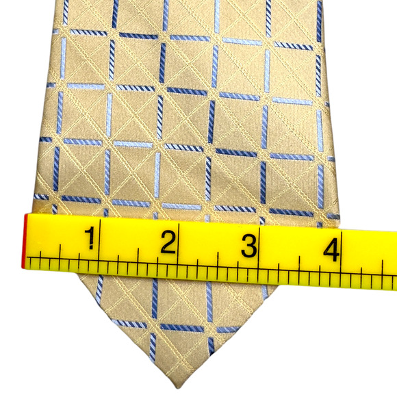 Paul Dione 100% Silk Dress Tie Gold Bold Check Window Pane Pattern 59" 4" - Picture 8 of 10